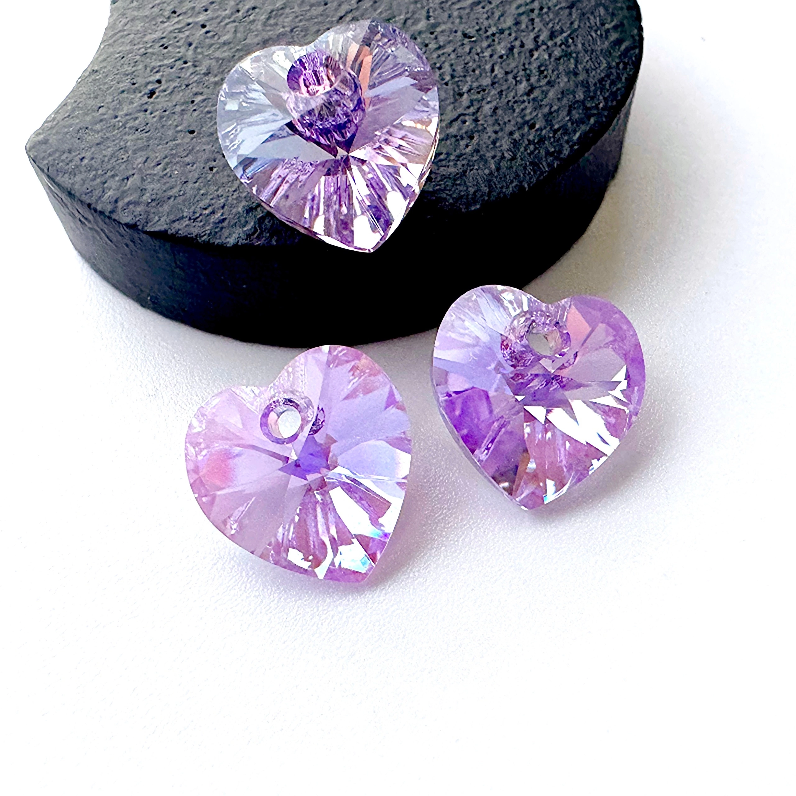 Кристалл SWAROVSKI Cердце 10мм Цвет Фиолетовый (Violet 371) с Эффектом Aurore Boreale (AB) №3707